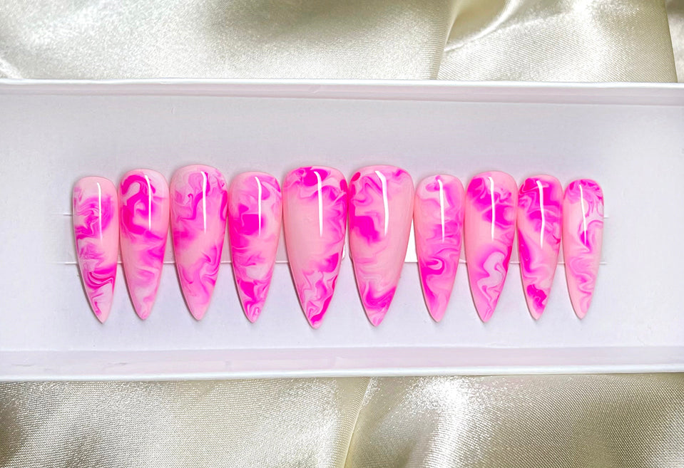 Pink Marble - Ready to Ship - L (04357) - Long Stiletto