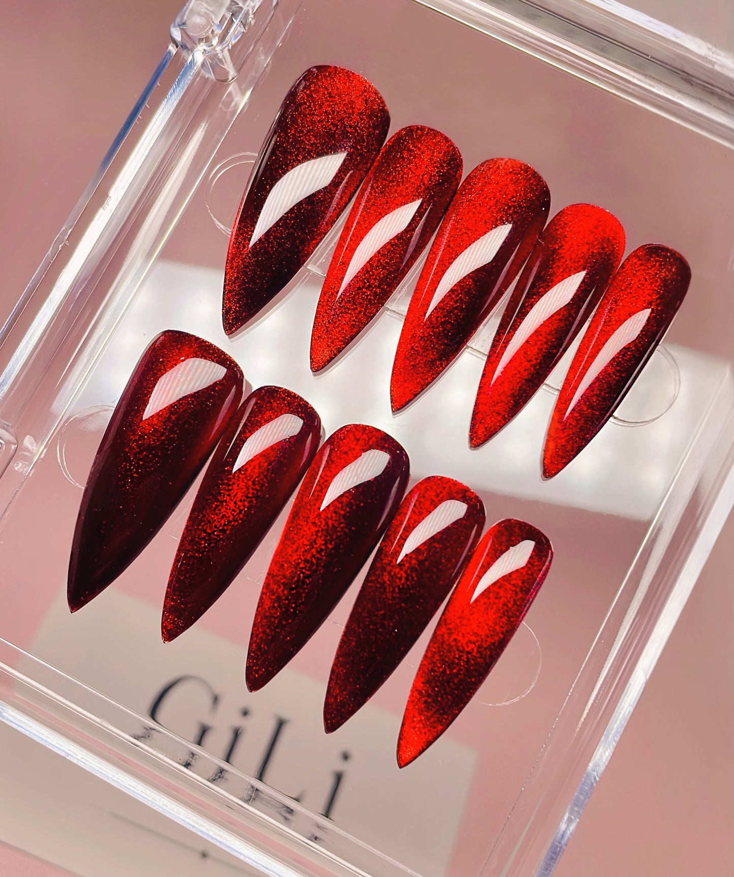 Red Cat Eye - Ready to Ship - M (15468) - Long Stiletto